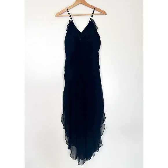 Shona Joy Lauren Cross Front Chiffon Midi Dress in Black Sz 8 Leg Cutout
